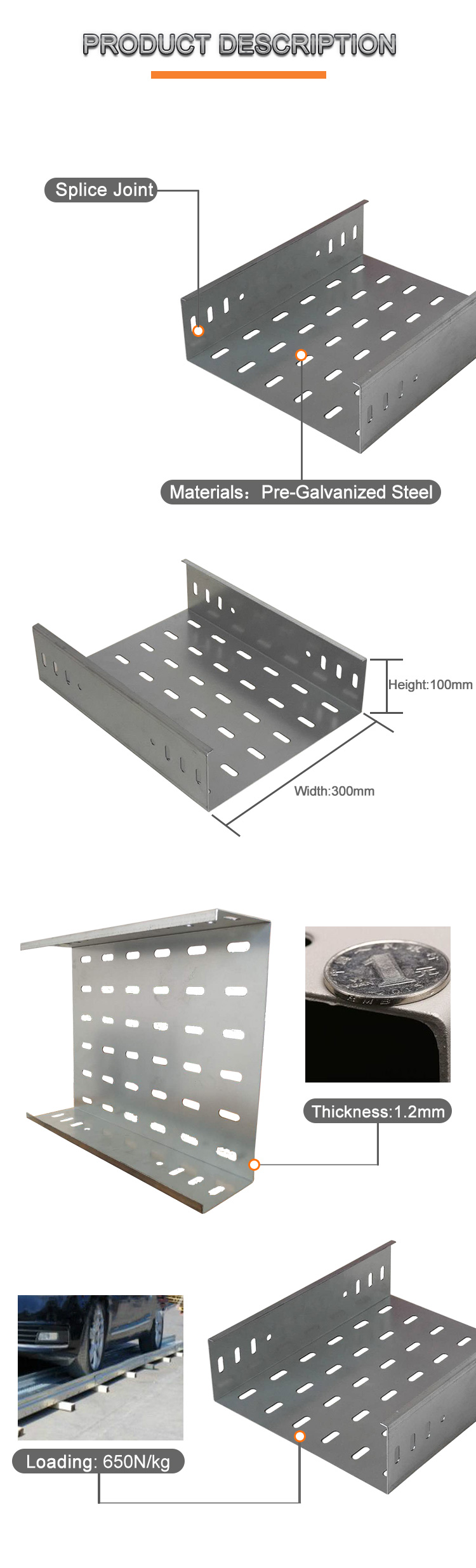 Galvanized steel cable tray and Perforated cable tray supporting system